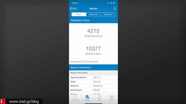 iphone x geekbench ios 11.3