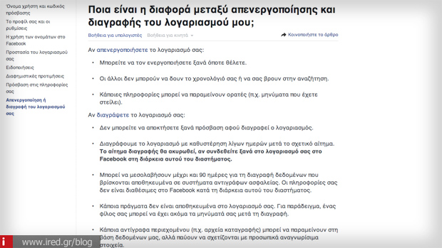 facebook πληροφορίες για διαγραφή