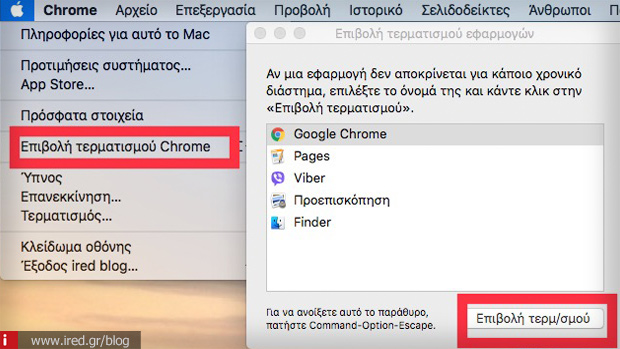 macos επιβολή τερματισμού